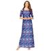 Plus Size Women's Ultrasmooth® Fabric Cold-Shoulder Maxi Dress by Roaman's in Navy Butterfly Print (Size 34/36) Long Stretch Jersey