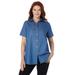 Plus Size Women's Short-Sleeve Denim Shirt by Woman Within in Medium Stonewash (Size L)