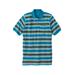 Men's Big & Tall Shrink-Less™ Pocket Piqué Polo Shirt by Liberty Blues in Teal Stripe (Size 3XL)