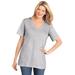 Plus Size Women's Perfect Short-Sleeve V-Neck Tee by Woman Within in Heather Grey (Size S) Shirt