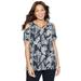 Plus Size Women's Tropical Wish Open-Shoulder Tee by Catherines in Black White Foliage (Size 2X)