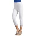 Plus Size Women's Lace-Trim Essential Stretch Capri Legging by Roaman's in White (Size 14/16)