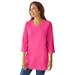 Plus Size Women's Perfect Three-Quarter Sleeve V-Neck Tunic by Woman Within in Raspberry Sorbet (Size S)