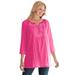 Plus Size Women's Embroidered Crinkle Tunic by Woman Within in Raspberry Sorbet Rose Embroidery (Size 26/28)