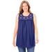 Plus Size Women's Embroidered Crewneck Tank by Woman Within in Evening Blue Embroidery (Size 22/24) Top