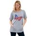 Plus Size Women's Americana Kangaroo Pocket Tee by Woman Within in Heather Grey Americana Butterfly (Size 34/36) Shirt