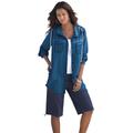 Plus Size Women's Hooded Denim Big Shirt by Roaman's in Stonewash (Size 28 W)