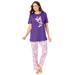 Plus Size Women's Graphic Tee PJ Set by Dreams & Co. in Plum Burst Floral Butterfly (Size 5X) Pajamas