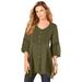 Plus Size Women's Acid Wash Big Shirt by Roaman's in Dark Basil (Size 14 W)