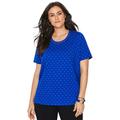 Plus Size Women's Suprema® Embroidered Scoopneck Tee by Catherines in Blue Geo Print (Size 0X)