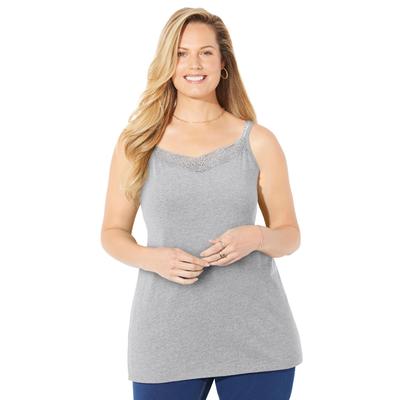 Plus Size Women's Suprema® Cami With Lace by Catherines in Heather Grey (Size 1X)