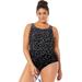 Plus Size Women's Chlorine Resistant High Neck One Piece Swimsuit by Swimsuits For All in Engineered Dots (Size 28)
