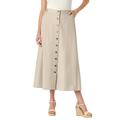 Plus Size Women's Perfect Cotton Button Front Skirt by Woman Within in Natural Khaki (Size 36 W)