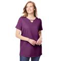 Plus Size Women's Perfect Short-Sleeve Keyhole Tee by Woman Within in Plum Purple (Size 30/32) Shirt