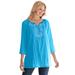 Plus Size Women's Embroidered Crinkle Tunic by Woman Within in Paradise Blue Rose Embroidery (Size 18/20)