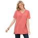 Plus Size Women's Perfect Short-Sleeve Shirred V-Neck Tunic by Woman Within in Sweet Coral (Size S)