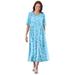 Plus Size Women's Button-Front Essential Dress by Woman Within in Paradise Blue Pretty Blossom (Size 5X)