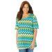 Plus Size Women's Easy Fit Short Sleeve Scoopneck Tee by Catherines in Aqua Blue Ikat (Size 0XWP)