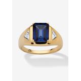 Men's Big & Tall Men's 18K Gold over Sterling Silver Sapphire and Diamond Accent Ring by PalmBeach Jewelry in Sapphire Diamond (Size 10)