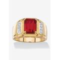 Men's Big & Tall Men's 18K Gold-plated Genuine Diamond and Emerald Cut Garnet Ring by PalmBeach Jewelry in Diamond Garnet (Size 15)