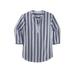 Men's Big & Tall Gauze Mandarin Collar Shirt by KingSize in Blue Stripe (Size L)