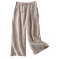 FTCayanz Women's Linen Palazzo Trousers Ladies Drawstring Waist Wide Leg Culottes Pants Beige XX-Large