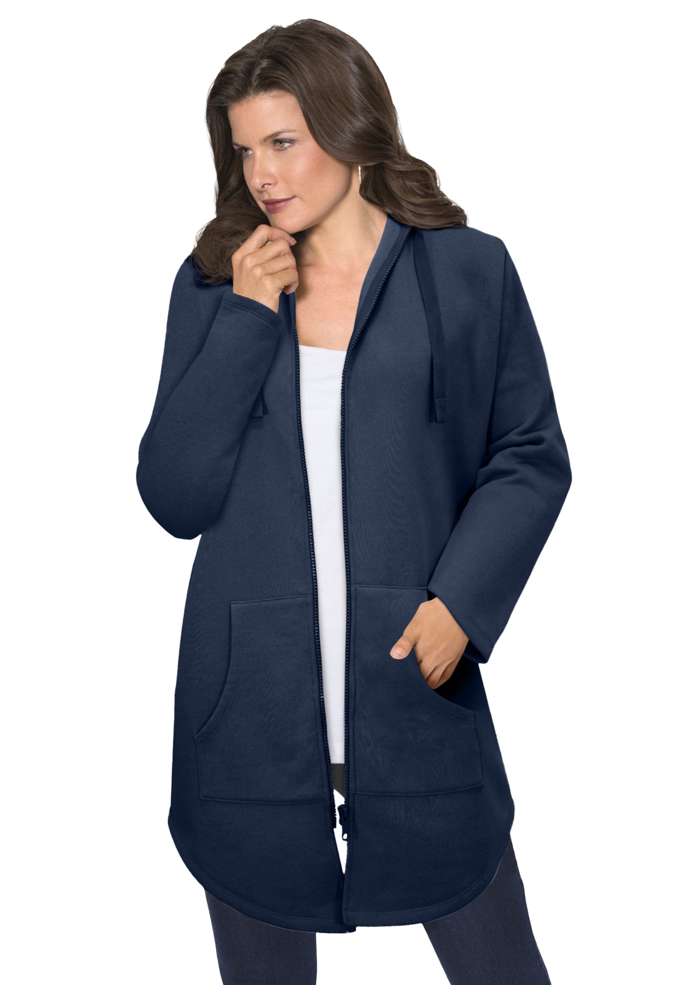Plus Size Women's Fleece Zip Hoodie Sweatshirt by Roaman's in Navy (Size L) Jacket