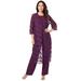 Plus Size Women's Three-Piece Lace Duster & Pant Suit by Roaman's in Dark Berry (Size 16 W) Duster, Tank, Formal Evening Wide Leg Trousers