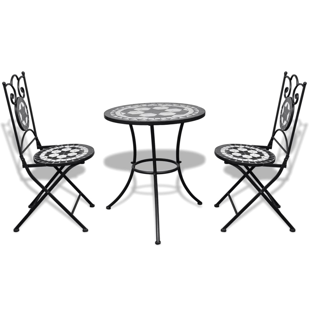 vidaXL 3-tlg. Bistro-Set Keramikfliese Schwarz/Weiß Image