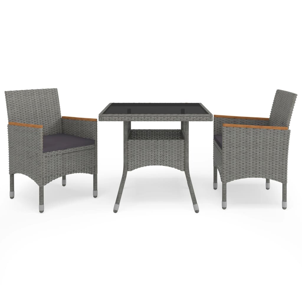 vidaXL 3-tlg. Garten-Essgruppe Grau Poly Rattan und Akazienholz Image