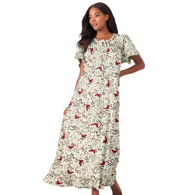 Plus Size Women's Long Floral Print Cotton Gown by Dreams & Co. in Classic Red Cardinals (Size 5X) Pajamas