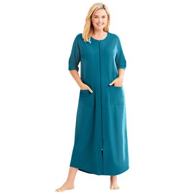 Plus Size Women's Long French Terry Zip-Front Robe by Dreams & Co. in Deep Teal (Size 5X)