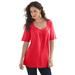 Plus Size Women's Pleated V-Neck Tee by Roaman's in Vivid Red (Size 22/24)