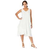 Plus Size Women's Linen Flounce Dress by Jessica London in White (Size 18 W)