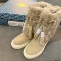Tory Burch Shoes | *New* Tory Burch Anjelica Fur Cuff Boot - Sz 5 | Color: Cream/Tan | Size: 5