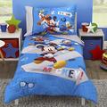 Disney Mickey Mouse and Pals 4 Piece Toddler Bedding Set - Fitted Sheet, Pillow Case, Top Sheet, and Comforter Quilt - Blue