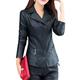 E-GIRL Women's Black Faux Leather Casual Jacket Short Fitted Suit Jacket Lapel Spring and Autumn Coat,P605,3XL