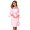 Alcea Rosea Women's Lace Trim Kimono Short Satin Robe Bridesmaids Sleepwear with 3/4 Sleeve Dressing Gowns Pure Colour V-Neck Silk Party Robe - Pink - Medium