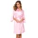 Alcea Rosea Women's Lace Trim Kimono Short Satin Robe Bridesmaids Sleepwear with 3/4 Sleeve Dressing Gowns Pure Colour V-Neck Silk Party Robe - Pink - Medium