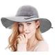 Bienvenu Women's Wide Brim Wool Ribbon Band Floppy Hat, Light Grey, One Size