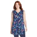 Plus Size Women's Ruched-Shoulder V-Neck Tunic Tank by Woman Within in Navy Delicate Vine (Size 18/20)
