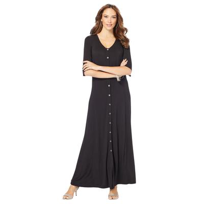 Plus Size Women's Button Front Heathered Dress by Roaman's in Black (Size 30/32)