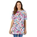 Plus Size Women's Perfect Printed Short-Sleeve Boatneck Tunic by Woman Within in White Painterly Bloom (Size 6X)