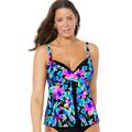 Plus Size Women's Faux Flyaway Underwire Tankini Top by Swimsuits For All in Watercolor Floral (Size 20)