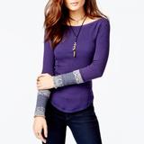 Free People Tops | Free People Purple Rosey Knit Cuffs Thermal Top | Color: Purple | Size: S