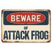 Decal-Attack Frog_Beware Of Attack Frog Rustic Sign Signmission Classic Plaque Decoration Aluminum in Black/Gray/Red | 12 H x 36 W x 1 D in | Wayfair