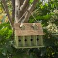 Gracie Oaks Borrayo 12 in x 14 in x 9 in Birdhouse Wood/Metal in Brown/Green/White | 12.25 H x 14.25 W x 8.75 D in | Wayfair