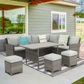 Wade Logan® Cueva 7 Piece Rattan Sectional Seating Group w/ Cushions Synthetic Wicker/All - Weather Wicker/Wicker/Rattan in Gray | Outdoor Furniture | Wayfair