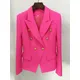 Blazer classique à double boutonnage pour femme veste couvertes boutons en métal rose vif