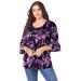 Plus Size Women's Bell-Sleeve Ultimate Tee by Roaman's in Purple Tropical Leaves (Size 18/20) Shirt
